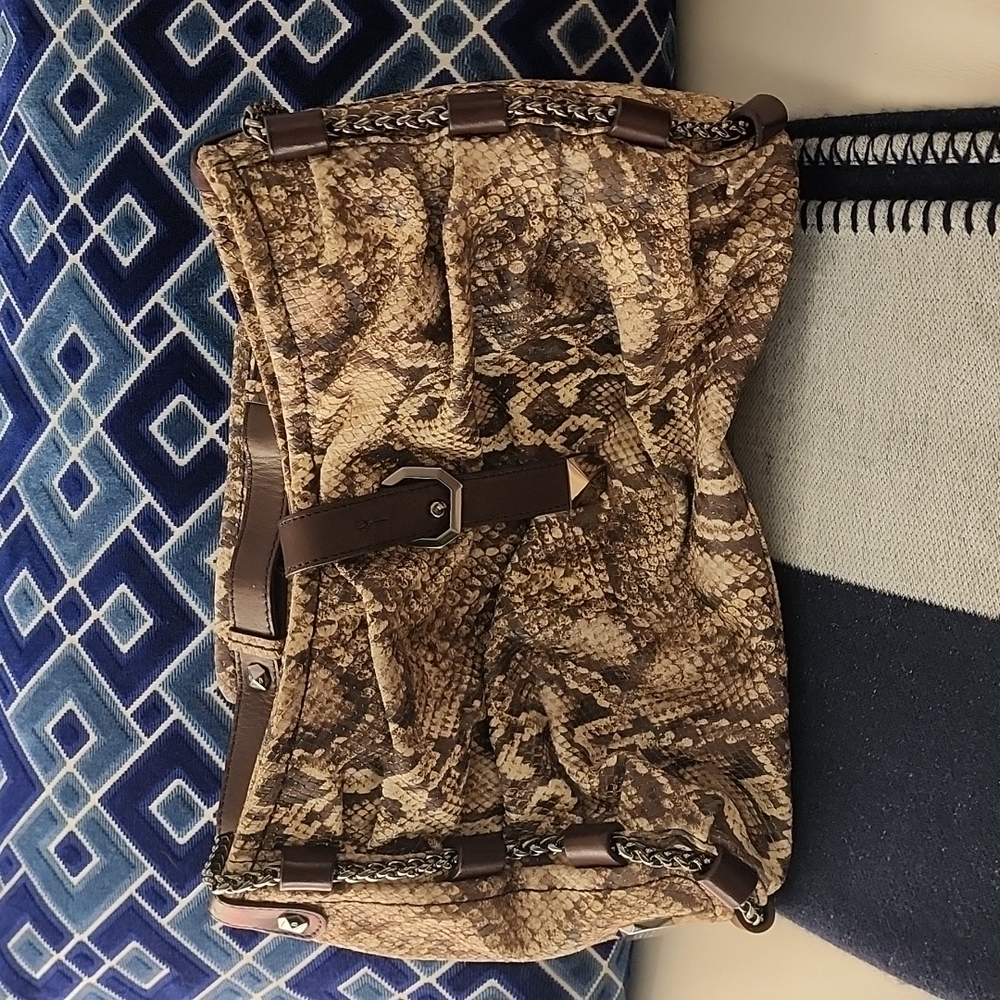 Henri Bendel Brown and Beige Snakeskin Handbag